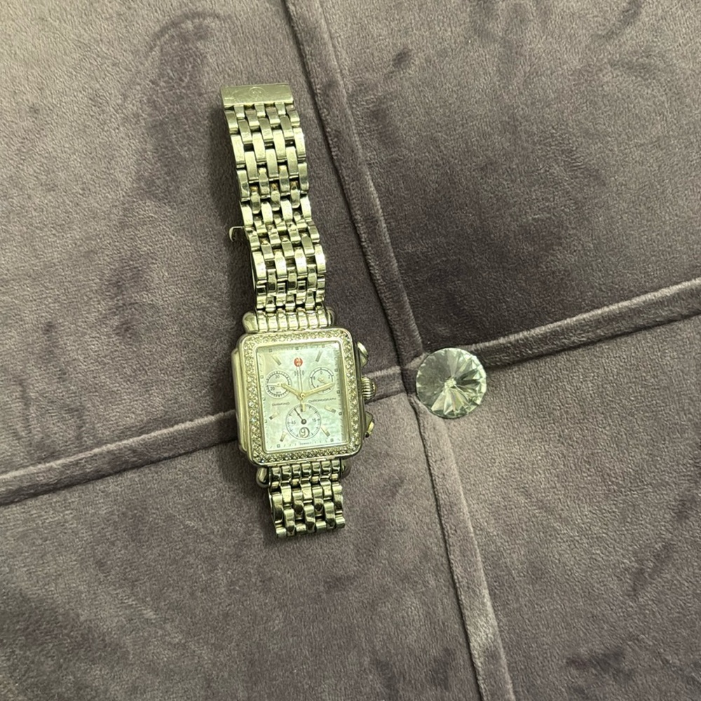 Michele Deco Diamond Mother of Pearl Chronograph Watch